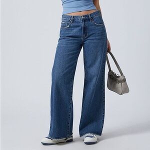 PacSun Lena Low Rise Baggy Jeans Womens 32 / 14 Dark Indigo Y2K Wide Leg